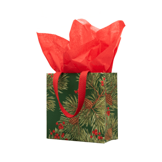 Caspari Evergreen And Berries Dark Green Gift Bags - includes 1 Gift Bags 101310B1.5