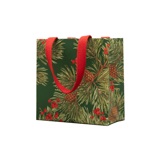 Caspari Evergreen And Berries Dark Green Gift Bags - includes 1 Gift Bags 101310B1.5