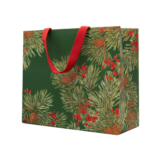 Caspari Evergreen And Berries Dark Green Gift Bags - includes 1 Gift Bags 101310B3