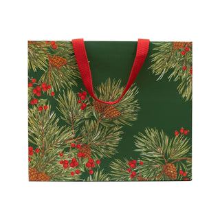 Caspari Evergreen And Berries Dark Green Gift Bags - includes 1 Gift Bags 101310B3