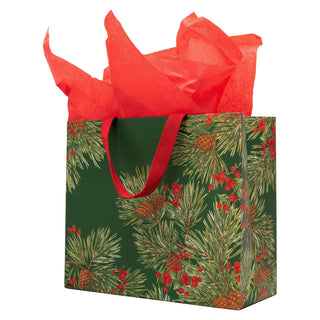 Caspari Evergreen And Berries Dark Green Gift Bags - includes 1 Gift Bags 101310B3