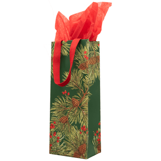 Caspari Evergreen And Berries Dark Green Gift Bags - includes 1 Gift Bags 101310B4