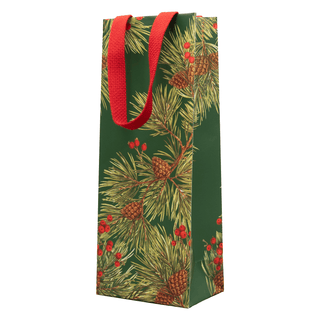 Caspari Evergreen And Berries Dark Green Gift Bags - includes 1 Gift Bags 101310B4