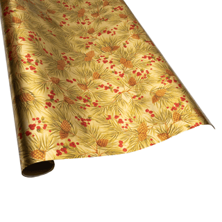 Caspari Evergreen And Berries Gold Foil Roll Wrap - includes 1 Roll 101311RCF