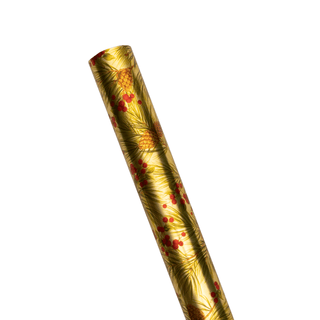 Caspari Evergreen And Berries Gold Foil Roll Wrap - includes 1 Roll 101311RCF