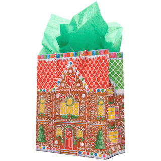 Caspari Gingerbread House Large Gift Bag 10"L x 4.75"W x 11.75"H - includes 1 bag 10140B7