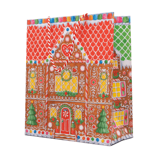 Caspari Gingerbread House Large Gift Bag 10"L x 4.75"W x 11.75"H - includes 1 bag 10140B7