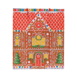 Caspari Gingerbread House Large Gift Bag 10"L x 4.75"W x 11.75"H - includes 1 bag 10140B7