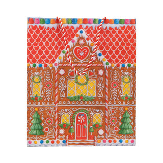 Caspari Gingerbread House Large Gift Bag 10"L x 4.75"W x 11.75"H - includes 1 bag 10140B7