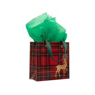 Caspari Royal Plaid Reindeer Gift Bags - includes 1 Gift Bags 10145B1.5
