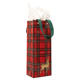 Caspari Royal Plaid Reindeer Gift Bags - includes 1 Gift Bags 10145B4