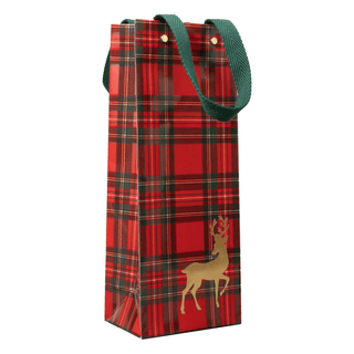 Caspari Royal Plaid Reindeer Gift Bags - includes 1 Gift Bags 10145B4