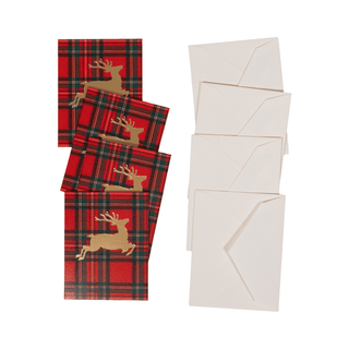 Caspari Royal Plaid Reindeer Foil Enclosure Cards & Envelopes - includes 4 Enclosure Cards & Envelopes 10145ENC