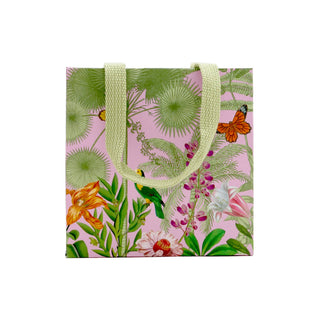 Caspari Paradise Garden Pink Small Square Gift Bag - 5.75"L x 2.5" W x 5.75"H - includes 1 bag 10153B1.5