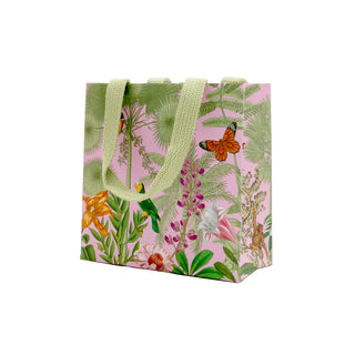 Caspari Paradise Garden Pink Small Square Gift Bag - 5.75"L x 2.5" W x 5.75"H - includes 1 bag 10153B1.5