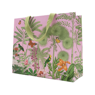 Caspari Paradise Garden Pink Large Gift Bag - 11.75"L x 4.75"W x 10"H - includes 1 bag 10153B3