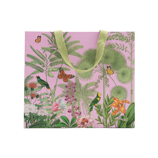 Caspari Paradise Garden Pink Large Gift Bag - 11.75"L x 4.75"W x 10"H - includes 1 bag 10153B3
