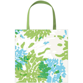 Caspari Chrysanthemum Turquoise/Lime Small Square Gift Bag - 5.75"L x 2.5" W x 5.75"H - includes 1 bag 10157B1.5
