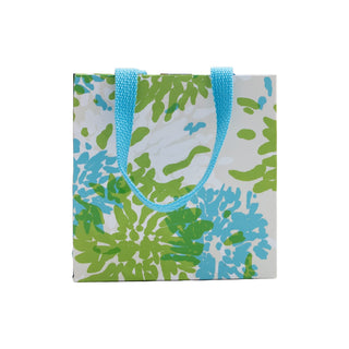 Caspari Chrysanthemum Turquoise/Lime Small Square Gift Bag - 5.75"L x 2.5" W x 5.75"H - includes 1 bag 10157B1.5