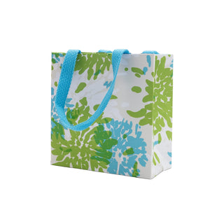 Caspari Chrysanthemum Turquoise/Lime Small Square Gift Bag - 5.75"L x 2.5" W x 5.75"H - includes 1 bag 10157B1.5