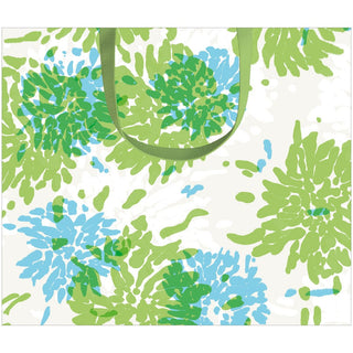 Caspari Chrysanthemum Turquoise/Lime Large Gift Bag - 11.75"L x 4.75"W x 10"H - includes 1 bag 10157B3