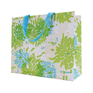 Caspari Chrysanthemum Turquoise/Lime Large Gift Bag - 11.75"L x 4.75"W x 10"H - includes 1 bag 10157B3