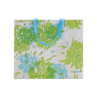Caspari Chrysanthemum Turquoise/Lime Large Gift Bag - 11.75"L x 4.75"W x 10"H - includes 1 bag 10157B3