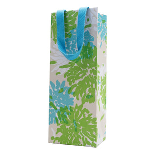Caspari Chrysanthemum Turquoise/Lime Bottle Bag 5"L x 3.5"W x 13"H - includes 1 bag 10157B4