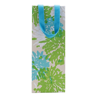 Caspari Chrysanthemum Turquoise/Lime Bottle Bag 5"L x 3.5"W x 13"H - includes 1 bag 10157B4