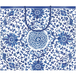Caspari Indigo Garden Blue/White Large Gift Bag - 11.75"L x 4.75"W x 10"H - includes 1 bag 10158B3
