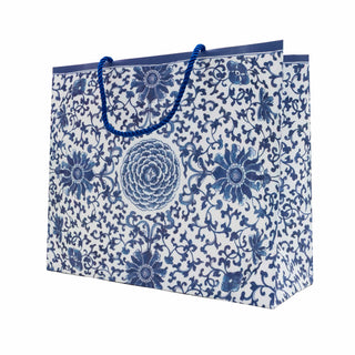 Caspari Indigo Garden Blue/White Large Gift Bag - 11.75"L x 4.75"W x 10"H - includes 1 bag 10158B3
