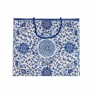 Caspari Indigo Garden Blue/White Large Gift Bag - 11.75"L x 4.75"W x 10"H - includes 1 bag 10158B3