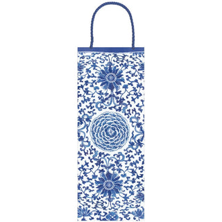 Caspari Indigo Garden Blue/White Bottle Bag 5"L x 3.5"W x 13"H - includes 1 bag 10158B4