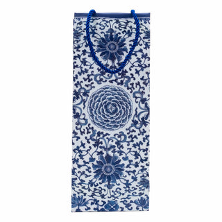 Caspari Indigo Garden Blue/White Bottle Bag 5"L x 3.5"W x 13"H - includes 1 bag 10158B4