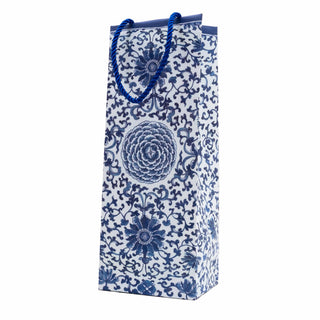 Caspari Indigo Garden Blue/White Bottle Bag 5"L x 3.5"W x 13"H - includes 1 bag 10158B4