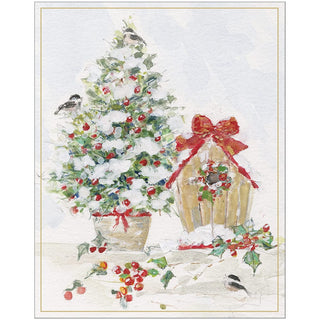Caspari Winter Tree And Birdhouse Mini Boxed Christmas Cards - 16 Cards & 16 Envelopes 102011