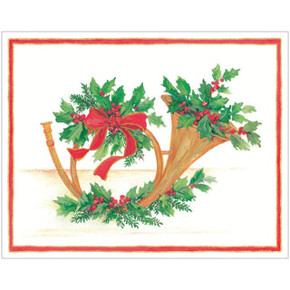 Caspari French Horn Mini Boxed Christmas Cards - 16 Cards & 16 Envelopes 102013