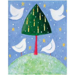 Caspari Doves around the Tree Petite Boxed Christmas Cards - includes 15 cards & envelopes 102031