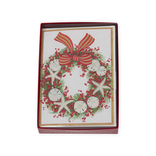 Caspari Coastal Berry Wreath Boxed Christmas Cards - 16 Cards & 16 Envelopes 102112
