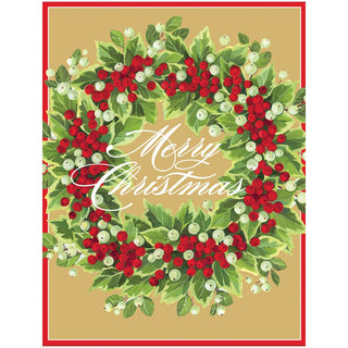 Caspari Holly And Berry Wreath Boxed Christmas Cards - 16 Christmas Cards & 16 Envelopes 102218