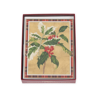 Caspari Holly Boxed Christmas Cards - 16 Cards & 16 Envelopes 102223