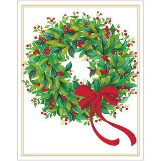 Caspari Holly And Berry Wreath With Red Bow Mini Boxed Christmas Cards - 16 Christmas Cards & 16 Envelopes 103002