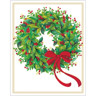 Caspari Holly and Berry Wreath with Red Bow Petite Boxed Christmas Cards - includes 15 cards & envelopes 103002