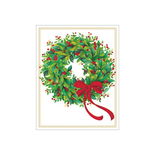 Caspari Holly and Berry Wreath with Red Bow Petite Boxed Christmas Cards - includes 15 cards & envelopes 103002