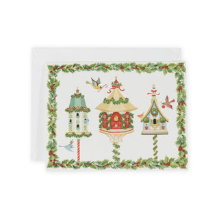 Caspari Christmas Birdhouses Mini Boxed Christmas Cards - 16 Christmas Cards & 16 Envelopes 103007