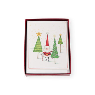 Caspari Santa And Little Trees Mini Boxed Christmas Cards - 16 Christmas Cards & 16 Envelopes 103013