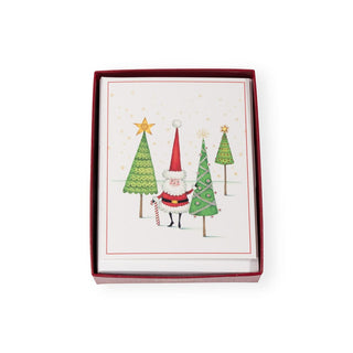 Caspari Santa And Little Trees Petite Boxed Christmas Cards - includes 15 cards & envelopes 103013