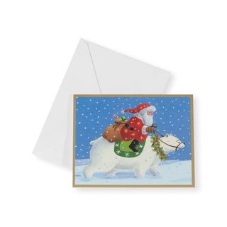 Caspari Santa Riding A Polar Bear Mini Boxed Christmas Cards - 16 Christmas Cards & 16 Envelopes 103015