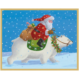Caspari Santa Riding a Polar Bear Petite Boxed Christmas Cards - includes 15 cards & envelopes 103015