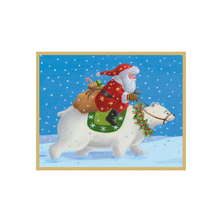 Caspari Santa Riding a Polar Bear Petite Boxed Christmas Cards - includes 15 cards & envelopes 103015